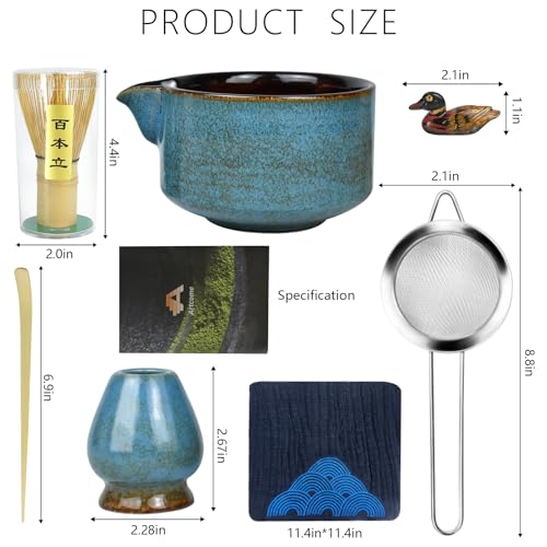 Artcome - Kit complet de cérémonie de thé matcha - 7 pièces : bol, fouet, cuillère, passoire, poudre, Usucha, Koicha, Ma