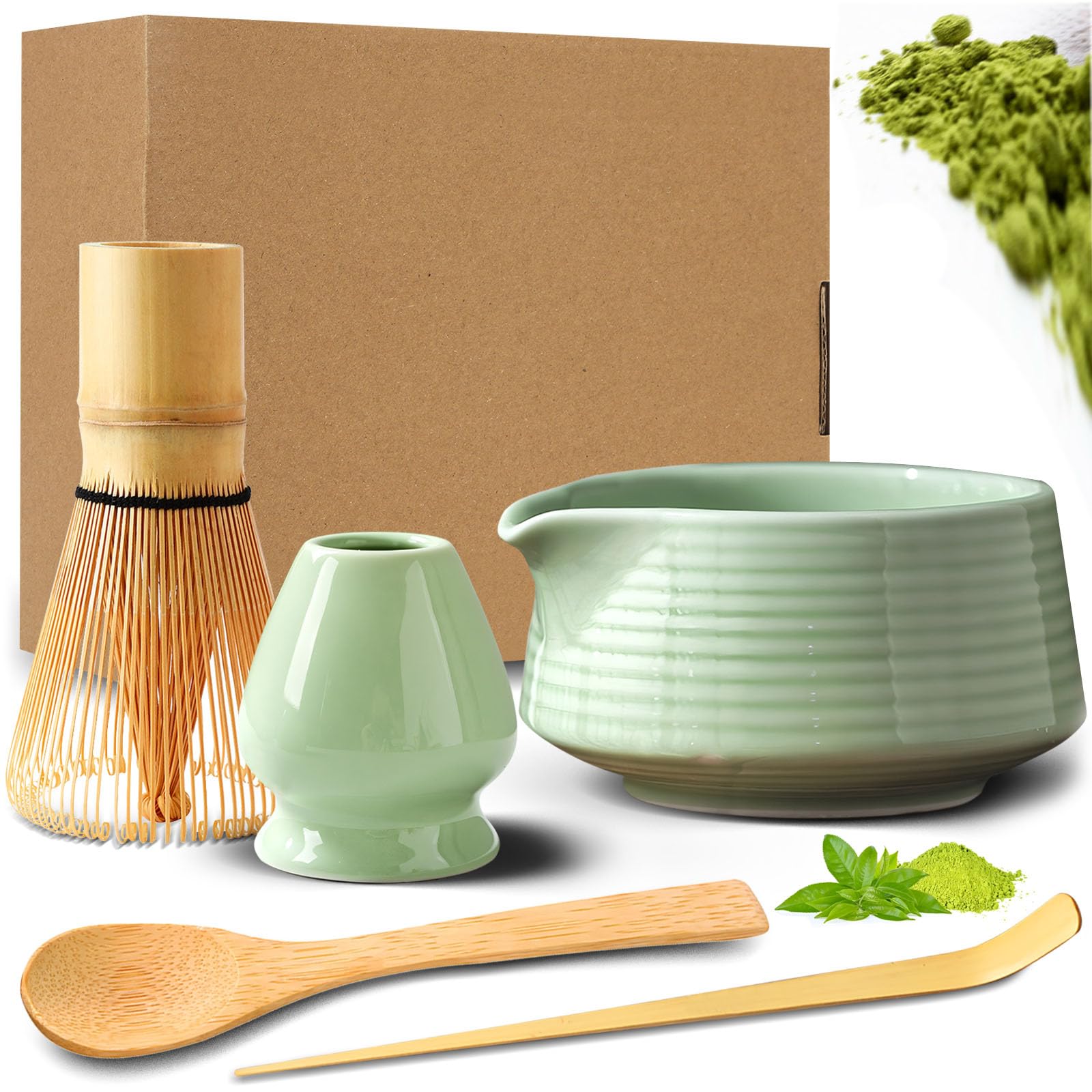 DUBUOZA Matcha Kit 5 Pièces - Utile pour Amateurs de Matcha à la Maison et au Bureau, avec Tasses et Fouets Complets