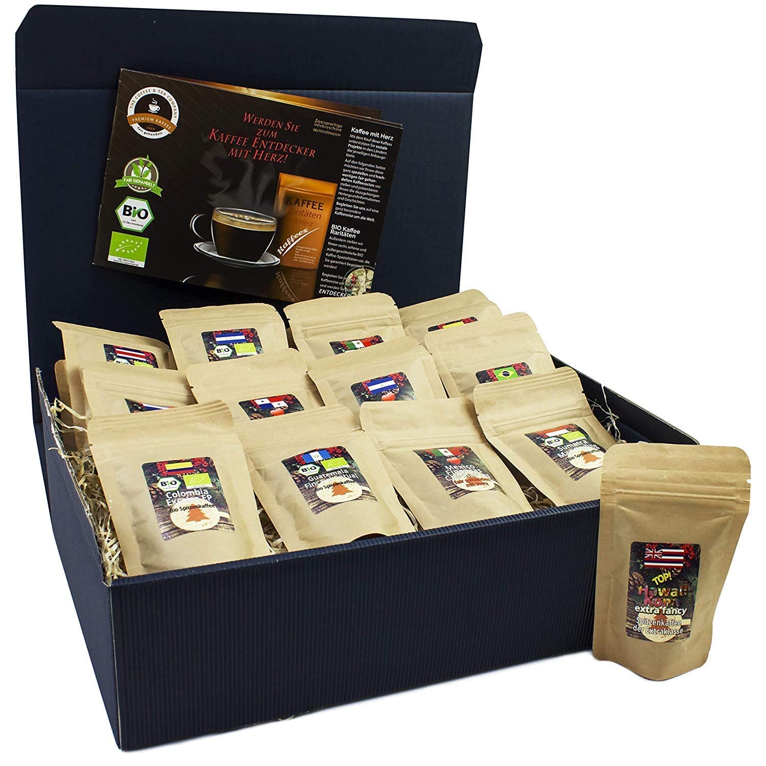 C&T Coffret de café grain équitable bio | 13 variétés de 20g en grains | Offrir des cadeaux de Noël originaux et équitab