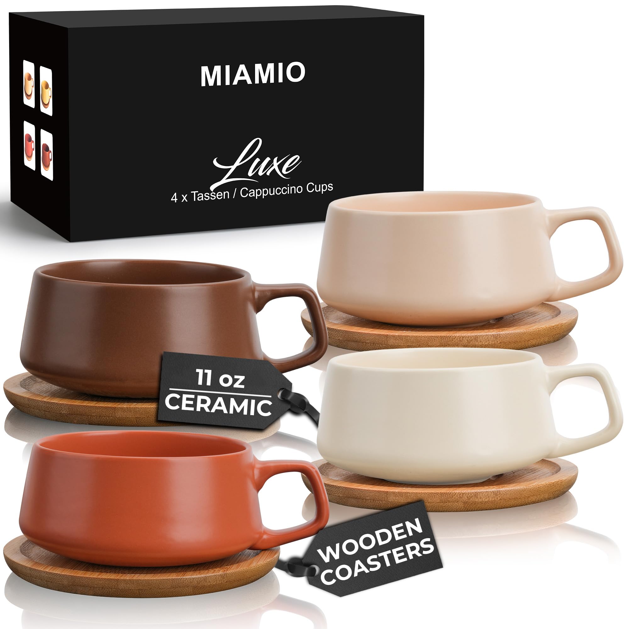 MIAMIO - 4 x 320 ml tasses à café - Set Luxe collection - Beige Pastel - Élégantes et Modernes - Chauffent Bien - Grande
