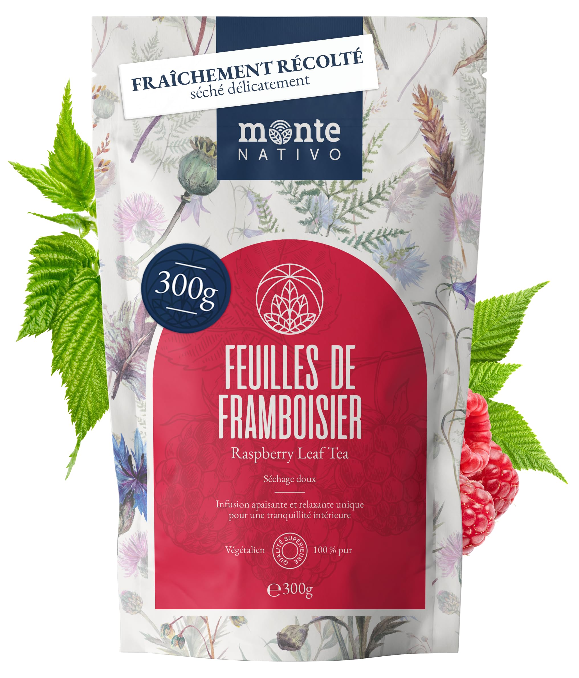 Thé Feuilles de framboisier Monte Nativo - Grossesse - Tisane Fertilité - 300g - 100% pur et naturel