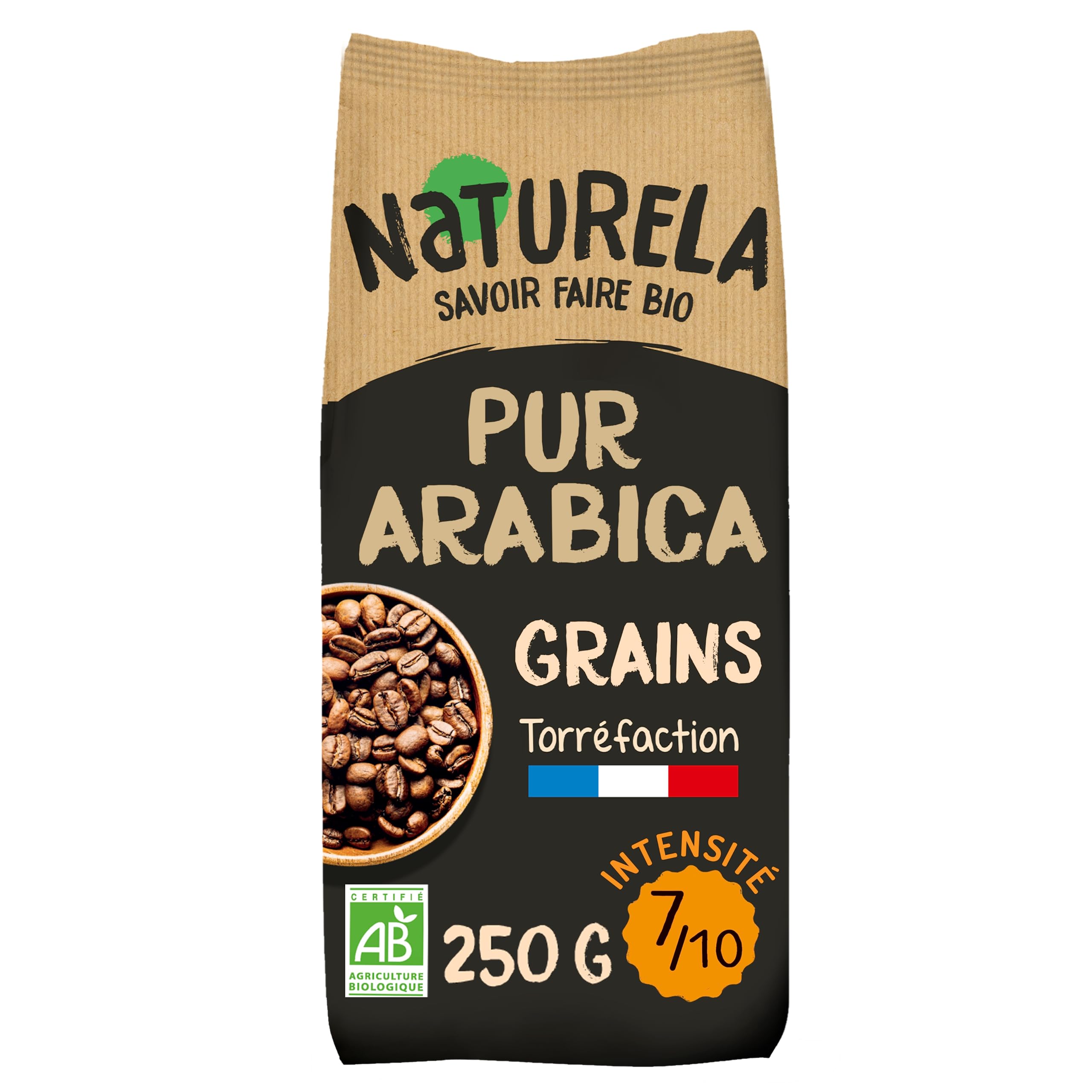 NATURELA - Café Arabica Bio Torréfié Lent - Fabriqué en France 250 g EU Organic - Boissons Bio pour Adultes - Idéal pour